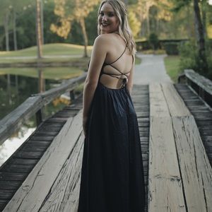 Silk Navy blue prom dress